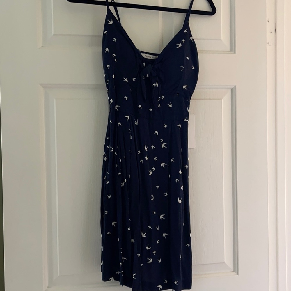NWT purple snow summer dress navy with white sparrow print size medium